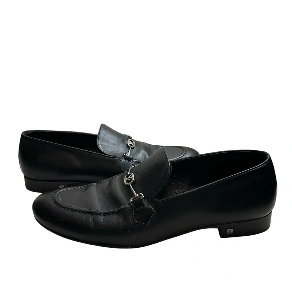 Louis Vuitton Black Leather Slip-On Loafers
